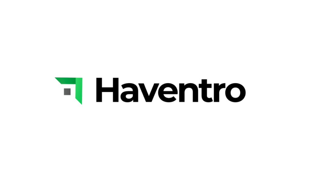 Haventro logo – modern green and gray corner-icon with bold black wordmark