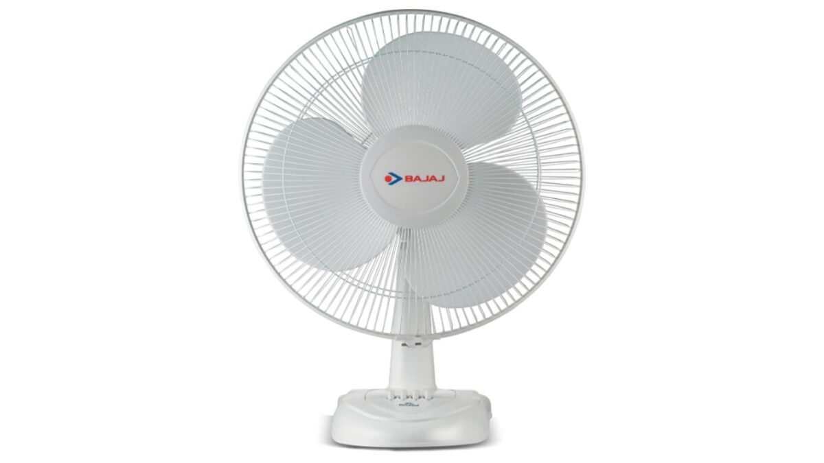 Bajaj Esteem 400 mm table fan in white with silent mode and three-speed control